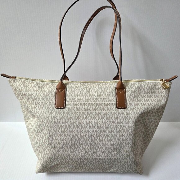 Michael Kors Large Logo Stripe Vanilla Pink Zip Top Tote Travel Bag - Picture 6 of 16